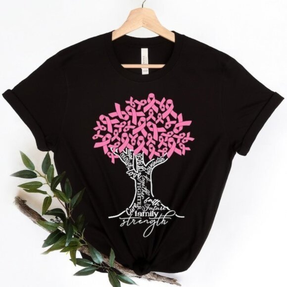 Cancer Tree T-Shirt Breast Cancer Fighter Shirt Breast Cancer Awareness Shirt - Picture 1 of 4